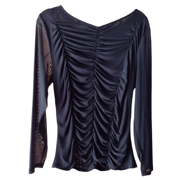 Torrid black scalloped tunic top size 2 sheer sleeves Gathered Draped Perfect - Picture 2 of 5